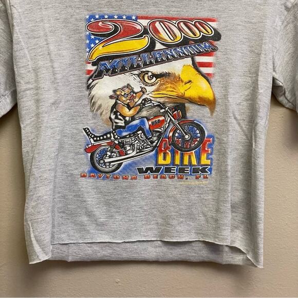 Vintage L Y2K 2000 Millennium short sleeve cropped t-shirt Bike Week gray FL - Picture 3 of 7